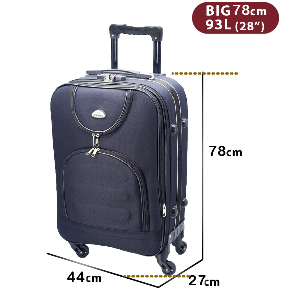 Set de valize Dollcini 3/5 piese cu capac moale – geantă de călătorie extensibilă cu 4 roți, negru/albastru închis