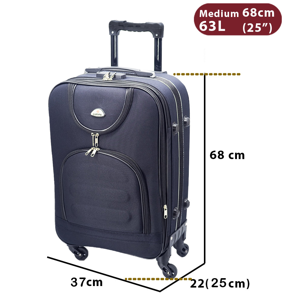 Set de valize Dollcini 3/5 piese cu capac moale – geantă de călătorie extensibilă cu 4 roți, negru/albastru închis