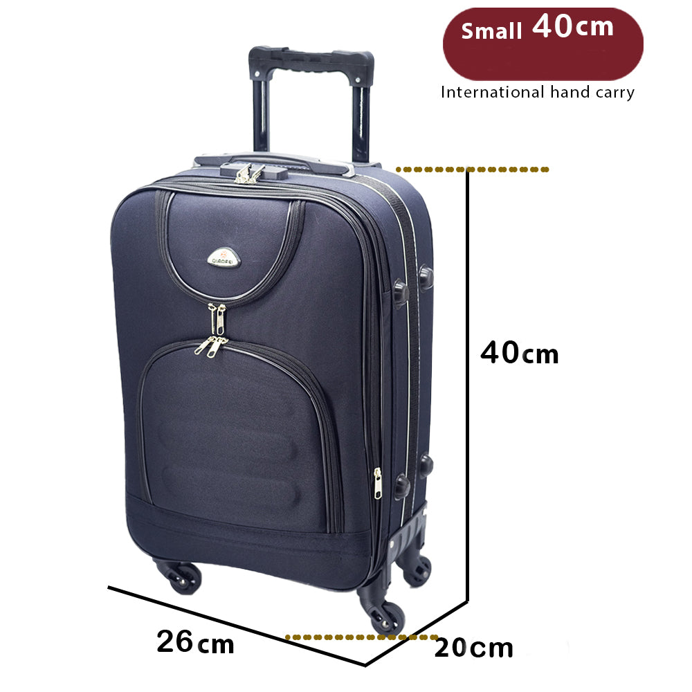 Set de valize Dollcini 3/5 piese cu capac moale – geantă de călătorie extensibilă cu 4 roți, negru/albastru închis