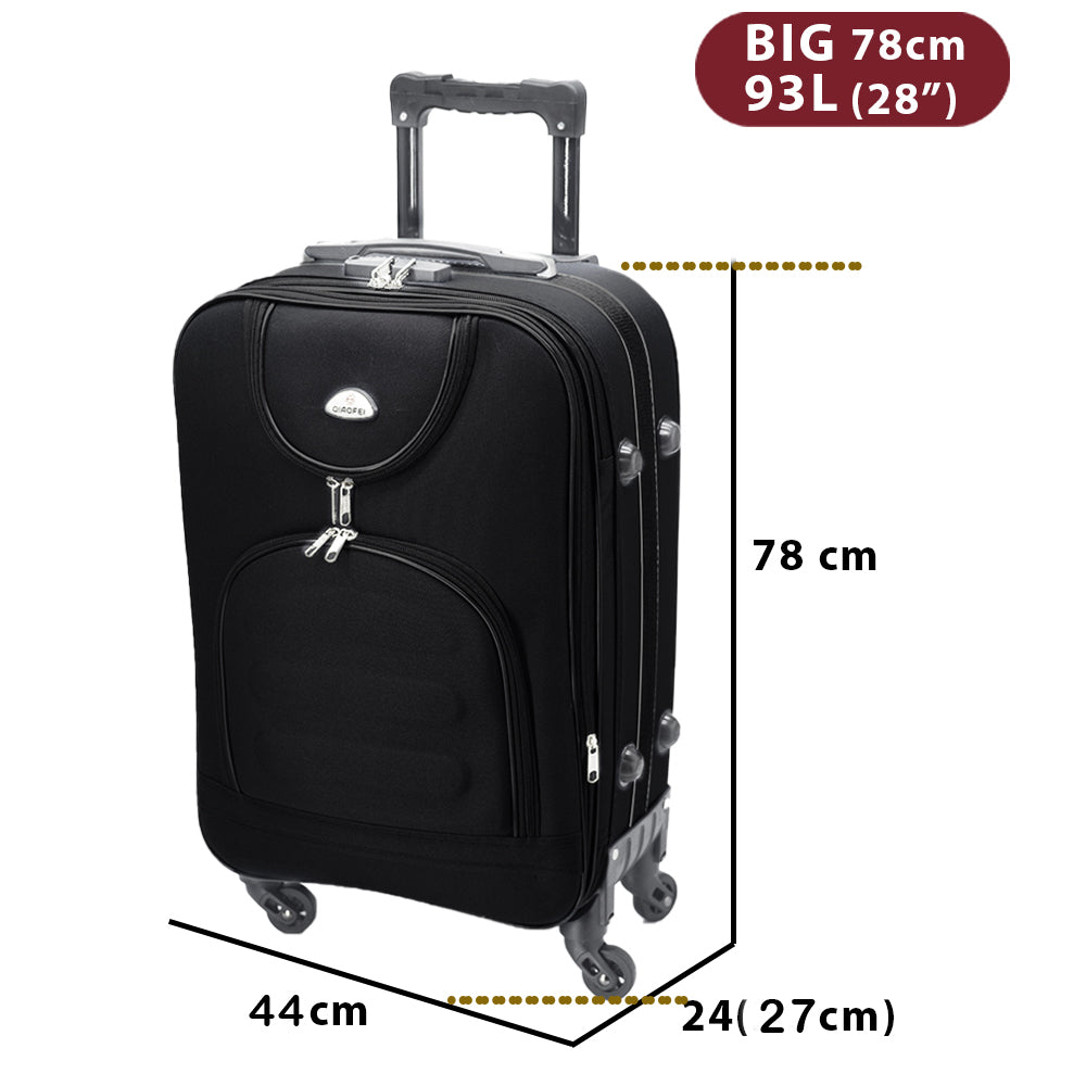 Set de valize Dollcini 3/5 piese cu capac moale – geantă de călătorie extensibilă cu 4 roți, negru/albastru închis