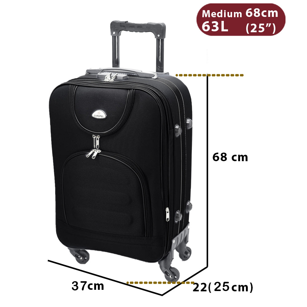 Set de valize Dollcini 3/5 piese cu capac moale – geantă de călătorie extensibilă cu 4 roți, negru/albastru închis