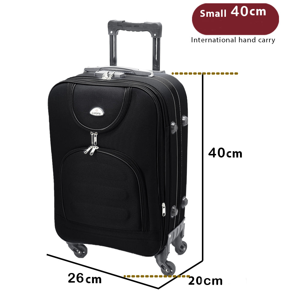 Set de valize Dollcini 3/5 piese cu capac moale – geantă de călătorie extensibilă cu 4 roți, negru/albastru închis