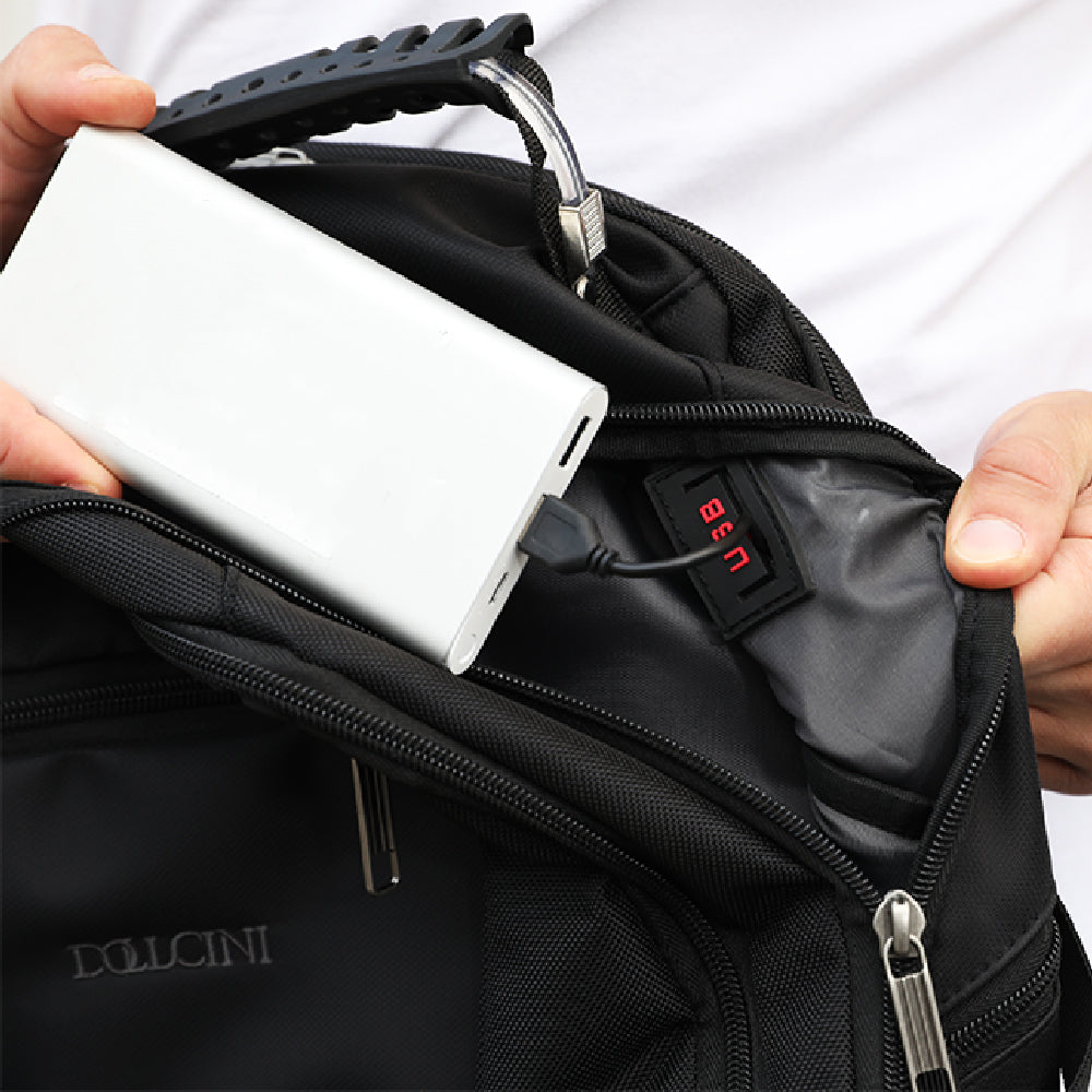 Dollcini, Rucsac unisex pentru laptop, impermeabil, cu port de încărcare USB, Negru