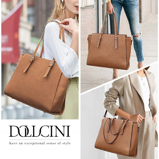 Dollcini Geantă Elegantă pentru Laptop Femei – Piele Ecologică Rezistentă la Apă, pentru Laptop de 15,6"