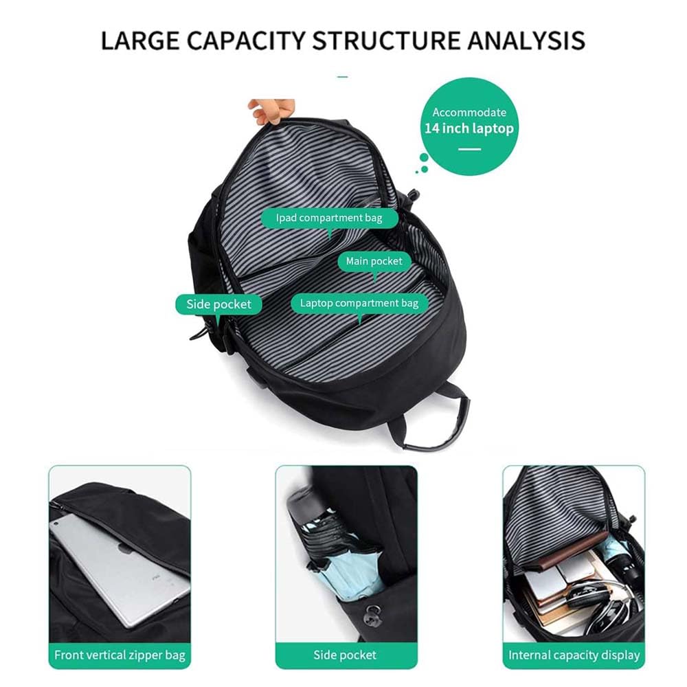 Rucsac impermeabil pentru laptop Dollcini cu port de încărcare USB – dimensiune 15,6", pentru afaceri și călătorii