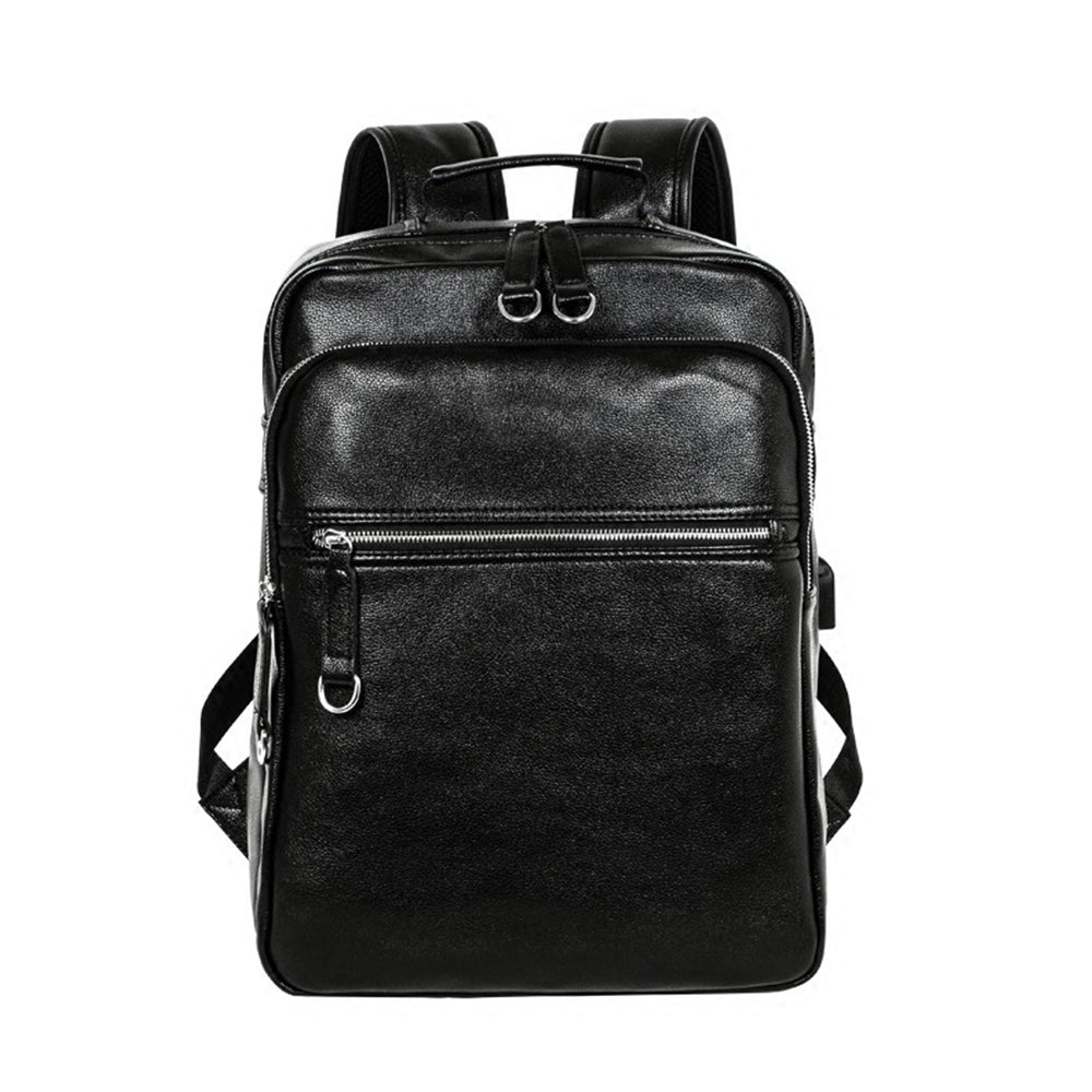 Rucsac Dollcini din piele naturală pentru bărbați - business, hidrofug, pentru laptop de 15,6", stil premium, negru