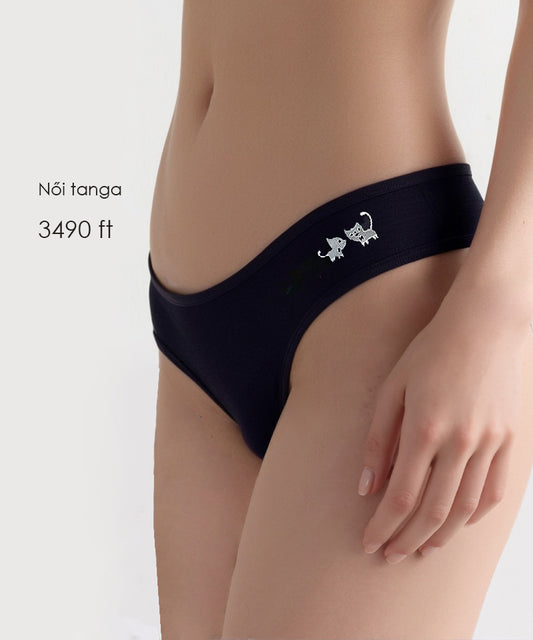 Dollcini, Chiloți tanga damă, Chiloți damă cu model pisică, 95% bumbac + spandex, Multicolor, Pachet de 6 bucăți