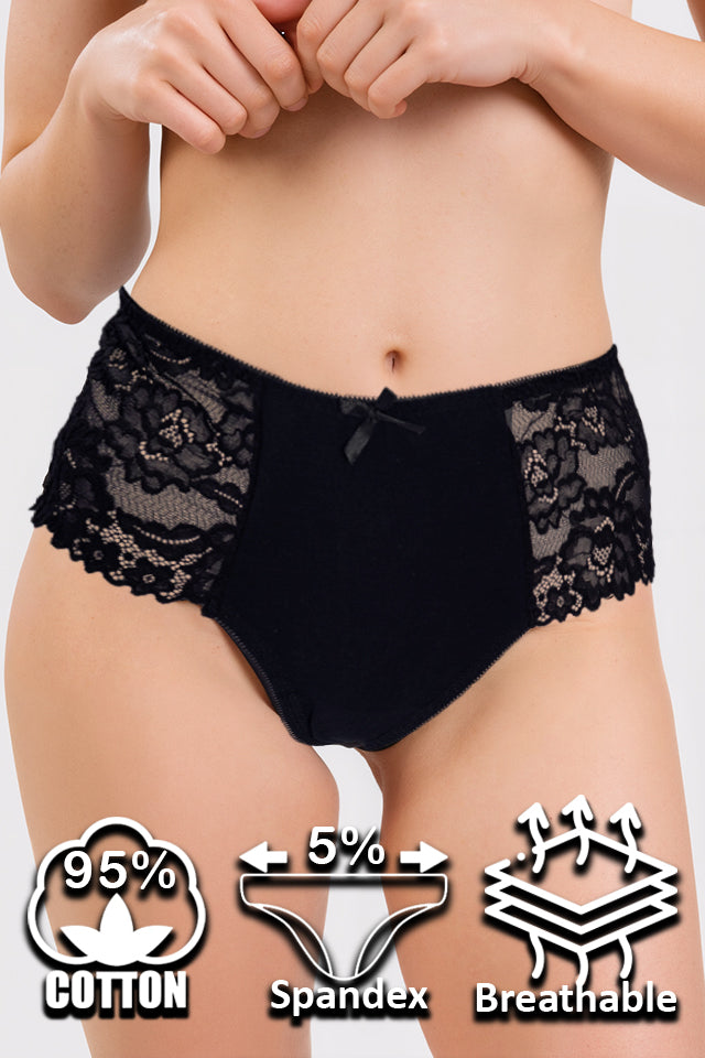 Dollcini ,Magas Derekú Női Bugyi ,Brazil Női Bugyi,Csipkés Női Bugyi -95% pamut + spandex,Többszínű,6 db-os Csomag