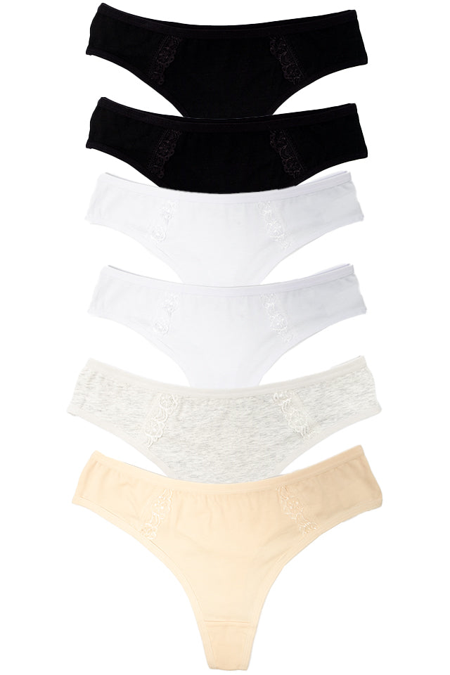 Dollcini, Tanga pentru femei, 95% bumbac + spandex - Multicolor, pachet de 6 bucăți, 34072