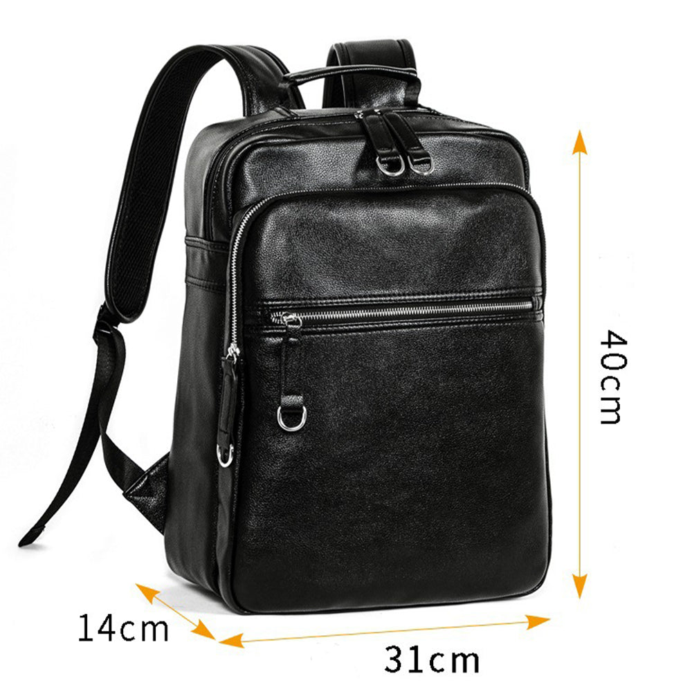 Rucsac Dollcini din piele naturală pentru bărbați - business, hidrofug, pentru laptop de 15,6", stil premium, negru