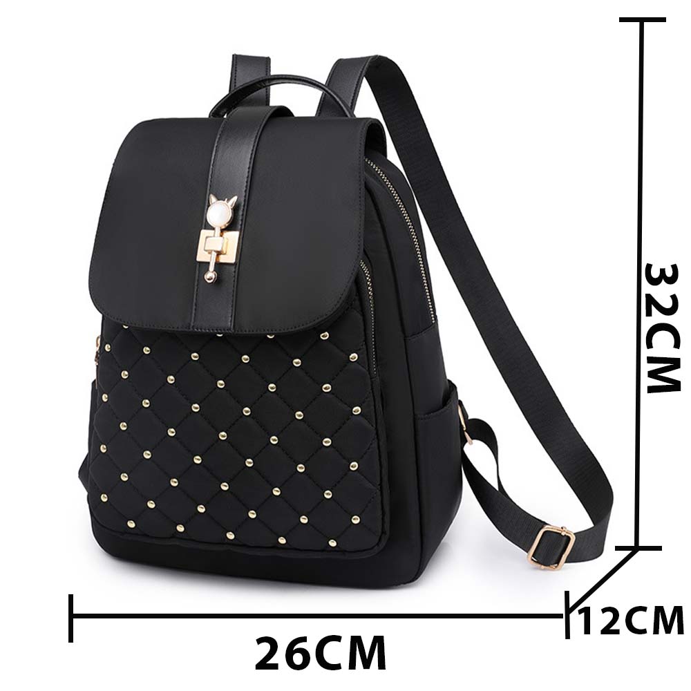 Dollcini Rucsac Anti-Furt din Nylon – Rucsac de Campus cu Capacitate Mare, cu Accente Aurii