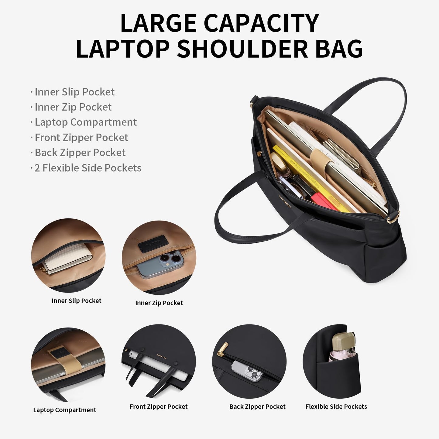 Rucsac pentru laptop Dollcini pentru femei - Geantă de damă impermeabilă, elegantă, cu capacitate mare, suport pentru laptop de 15,6 inci, rucsac ergonomic și elegant pentru călătorii și muncă