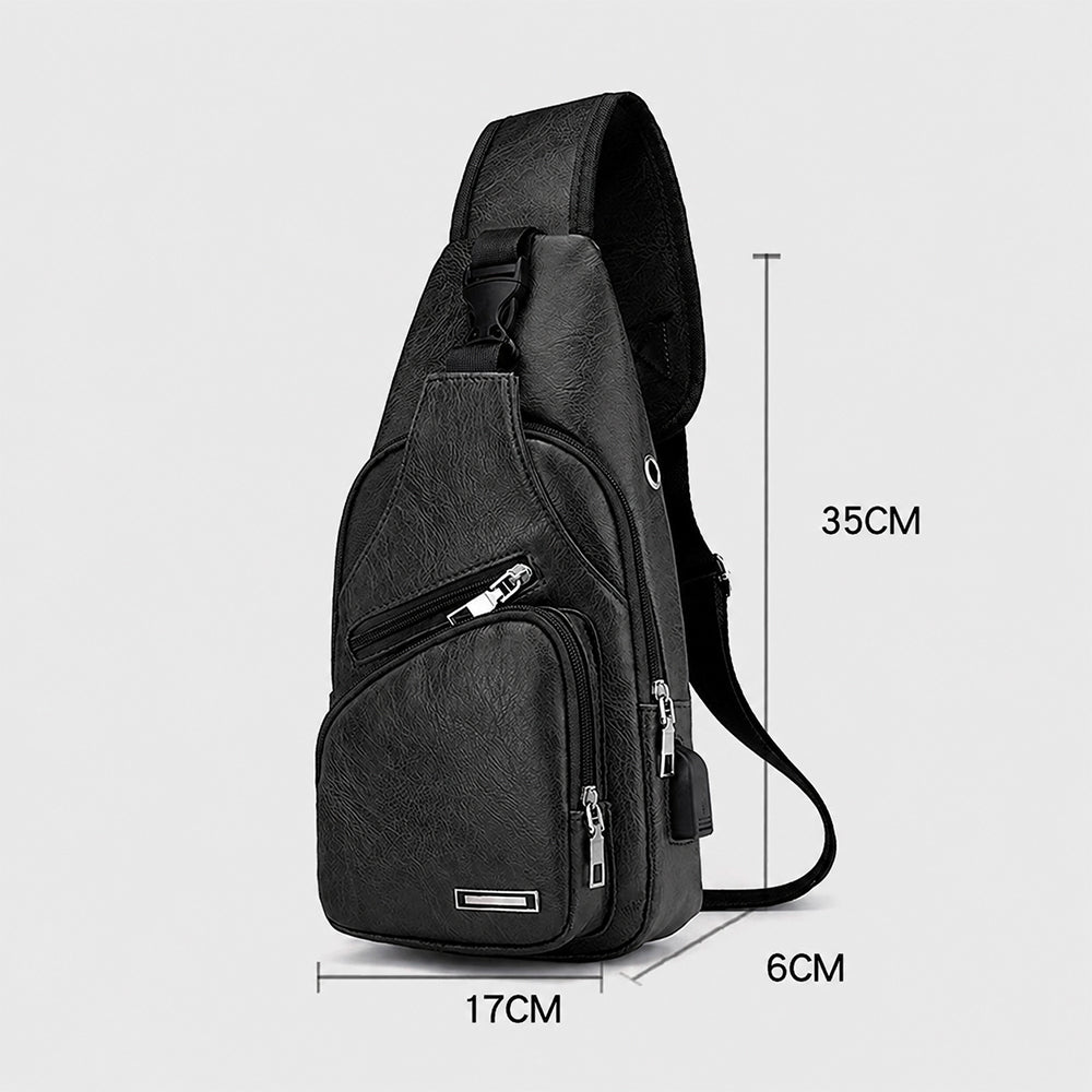 Geantă de umăr unisex din piele ecologică Dollcini – rezistentă la zgârieturi, cu port USB.