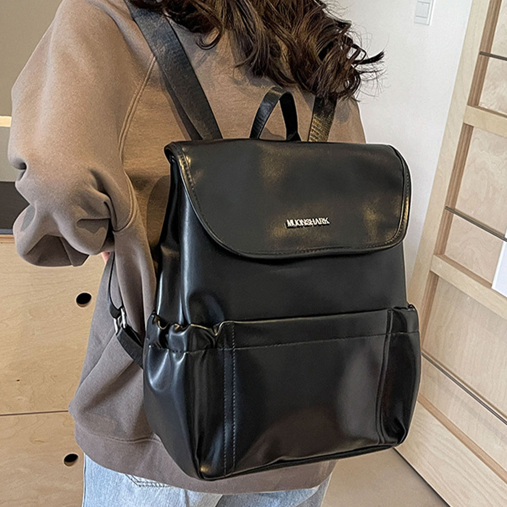 Rucsac Dollcini la modă pentru femei, capacitate mare - curea din piele PU, minimalist, pentru școală, serviciu și călătorii, negru strălucitor