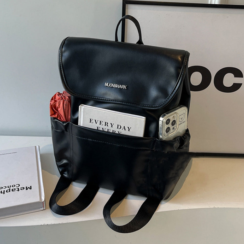 Rucsac Dollcini la modă pentru femei, capacitate mare - curea din piele PU, minimalist, pentru școală, serviciu și călătorii, negru strălucitor