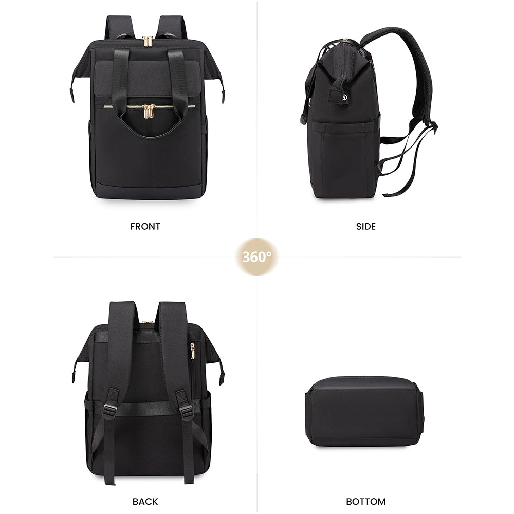 Rucsac pentru laptop Dollcini pentru femei, rucsac portabil impermeabil de mare capacitate cu port USB, set de 2 piese, negru