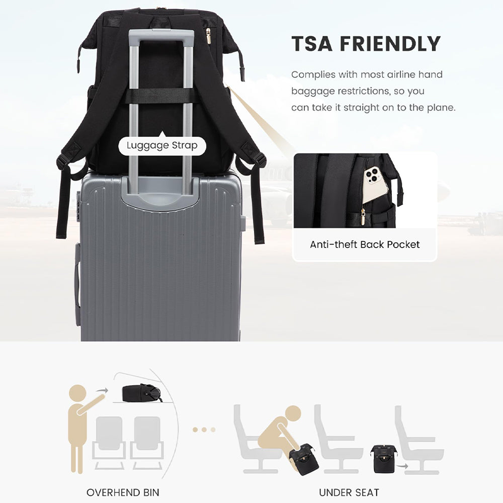 Rucsac pentru laptop Dollcini pentru femei, rucsac portabil impermeabil de mare capacitate cu port USB, set de 2 piese, negru