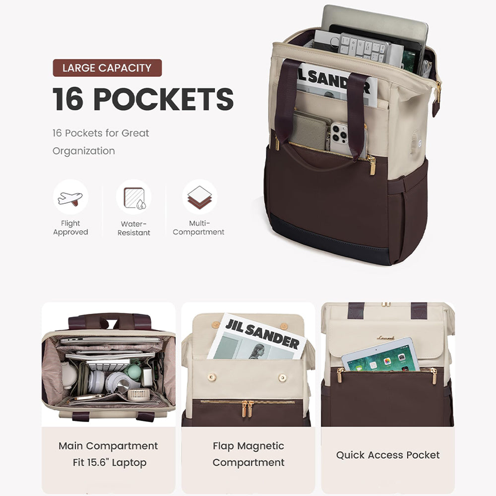 Rucsac pentru laptop Dollcini pentru femei, rucsac portabil impermeabil de mare capacitate cu port USB, set de 2 piese, negru