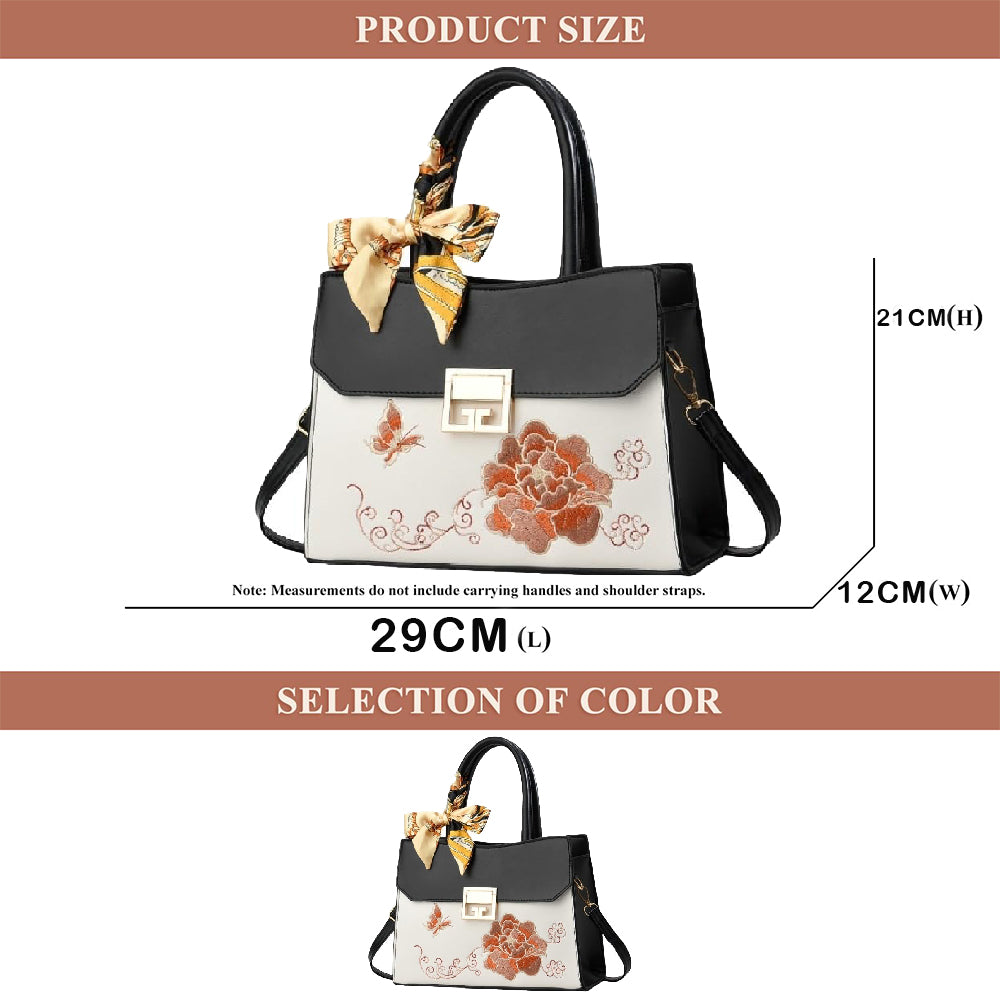 Dollcini Geantă de mână elegantă brodată – Geantă mare pentru femei pentru uz de afaceri și de zi cu zi