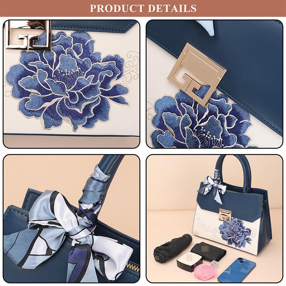 Dollcini Geantă de mână elegantă brodată – Geantă mare pentru femei pentru uz de afaceri și de zi cu zi