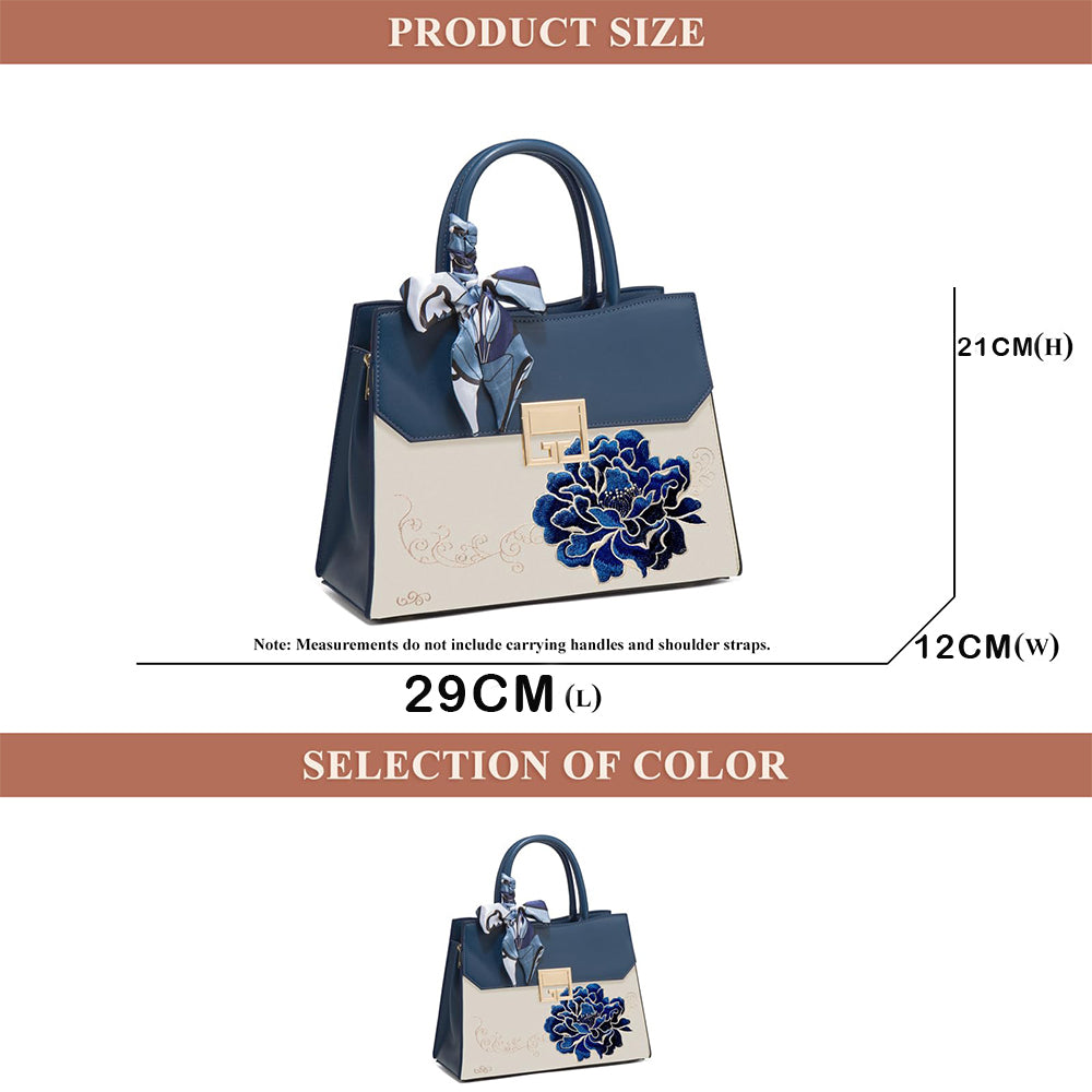 Dollcini Geantă de mână elegantă brodată – Geantă mare pentru femei pentru uz de afaceri și de zi cu zi