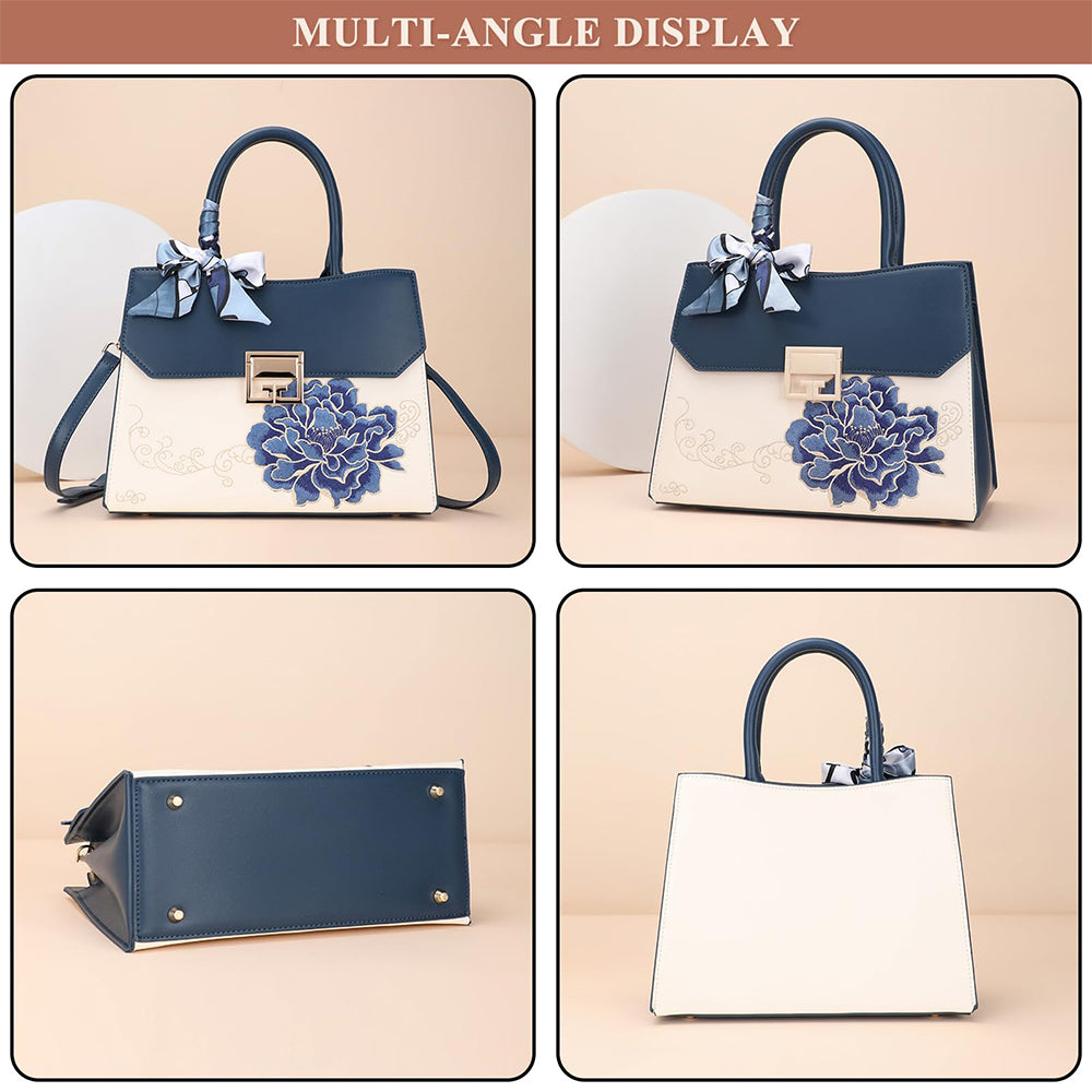 Dollcini Geantă de mână elegantă brodată – Geantă mare pentru femei pentru uz de afaceri și de zi cu zi