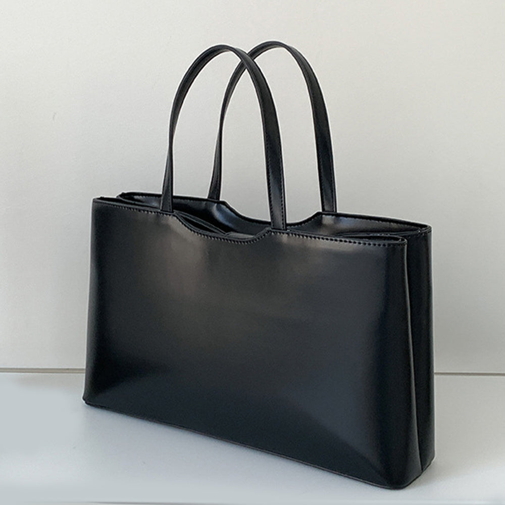 Dollcini Geantă de mână din piele PU pentru femei, geantă de umăr pentru femei – Geantă tote elegantă, mare, în stil minimalist coreean, pentru uz zilnic și la muncă