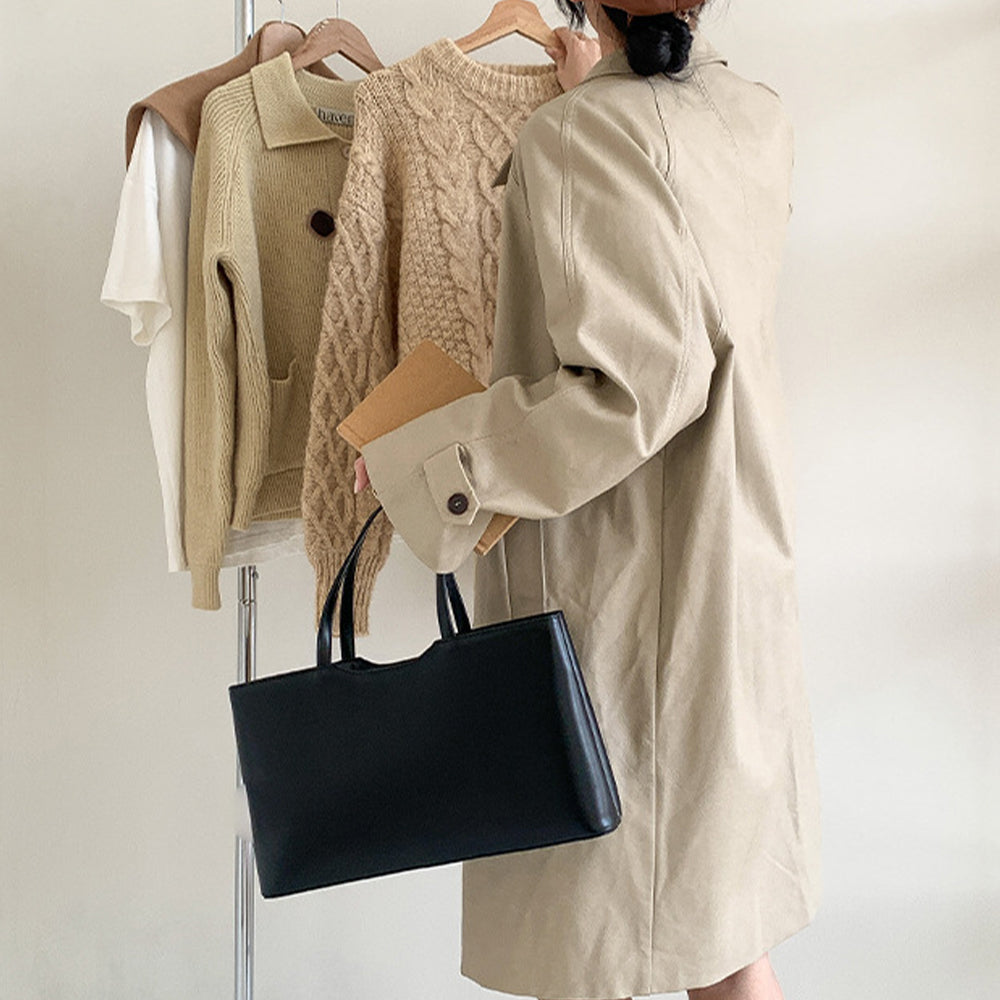 Dollcini Geantă de mână din piele PU pentru femei, geantă de umăr pentru femei – Geantă tote elegantă, mare, în stil minimalist coreean, pentru uz zilnic și la muncă
