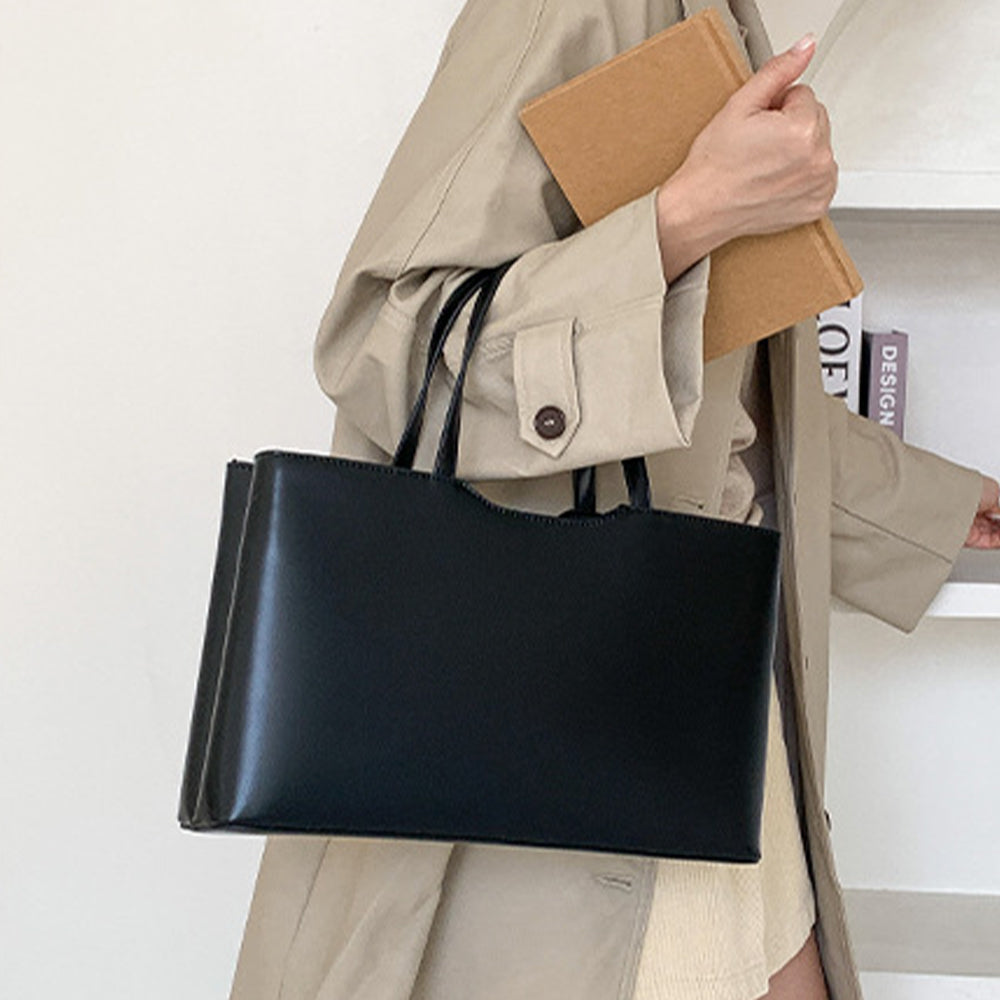 Dollcini Geantă de mână din piele PU pentru femei, geantă de umăr pentru femei – Geantă tote elegantă, mare, în stil minimalist coreean, pentru uz zilnic și la muncă