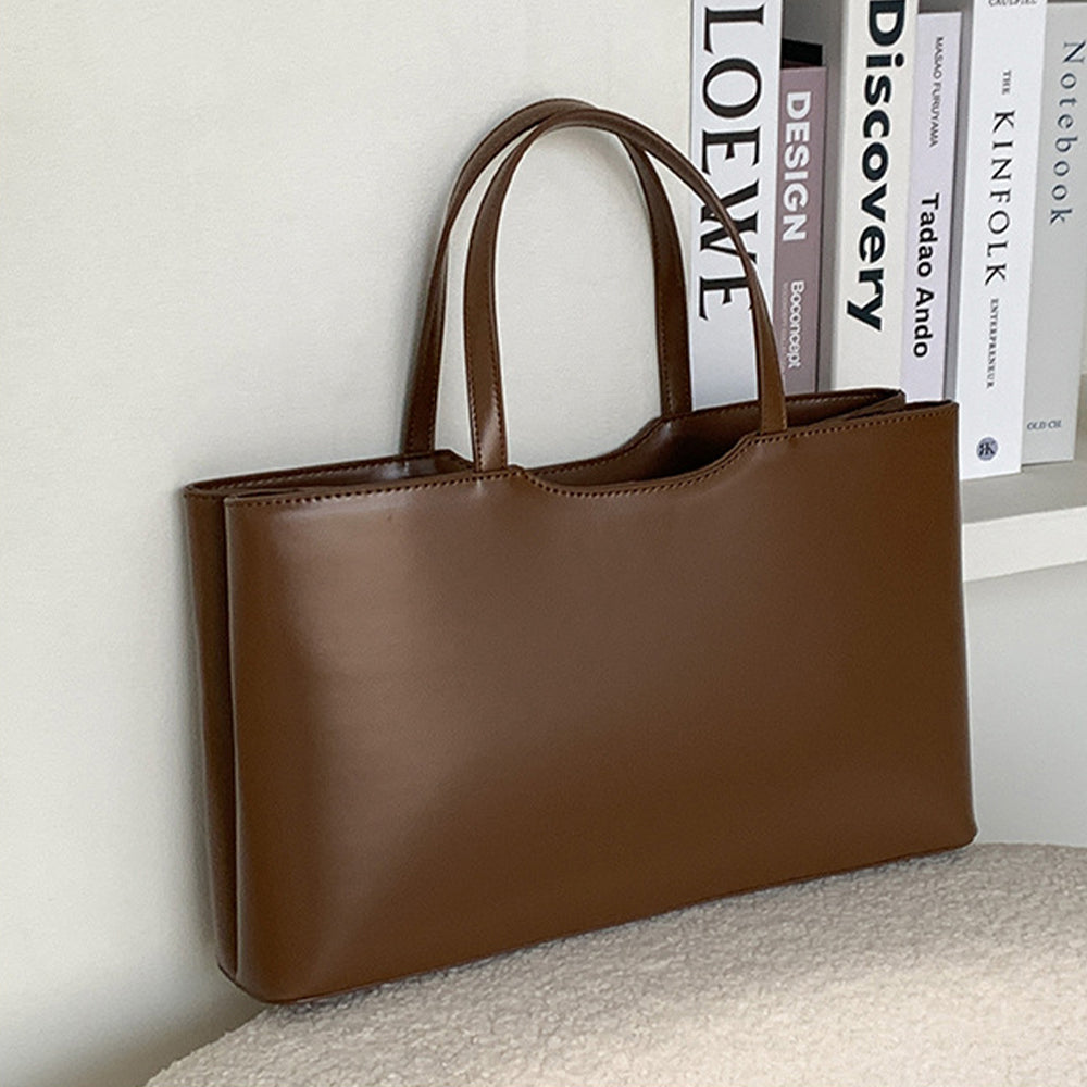 Dollcini Geantă de mână din piele PU pentru femei, geantă de umăr pentru femei – Geantă tote elegantă, mare, în stil minimalist coreean, pentru uz zilnic și la muncă