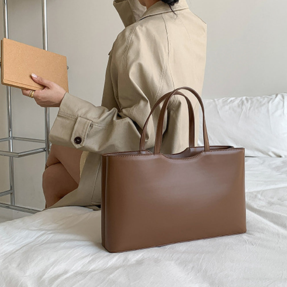 Dollcini Geantă de mână din piele PU pentru femei, geantă de umăr pentru femei – Geantă tote elegantă, mare, în stil minimalist coreean, pentru uz zilnic și la muncă