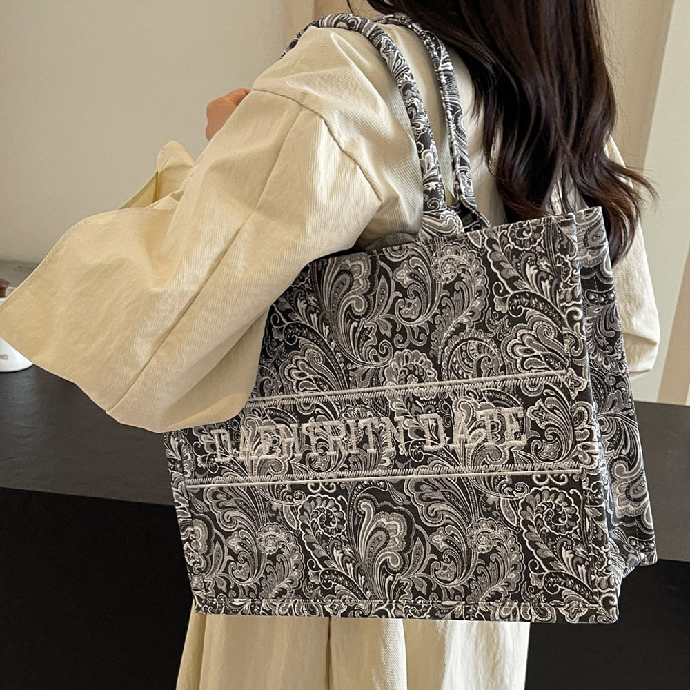 Geantă tote Dollcini mare cu model – geantă de umăr pentru femei cu aspect elegant, pentru utilizare zilnică și călătorii