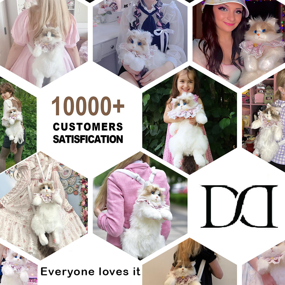 Dollcini Pluș Pisică Rucsac – Geantă Realistă pentru Copii