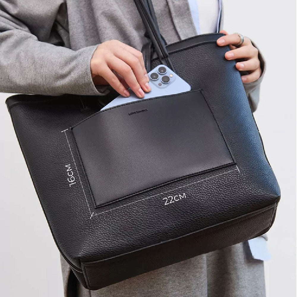 Dollcini Minimalistă Neagră Geantă mare de umăr pentru femei – Geantă de birou din piele vegană pentru laptop de 17",negru