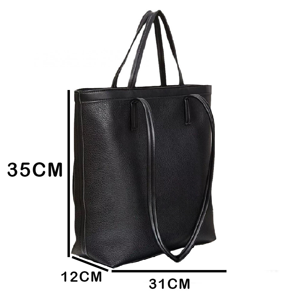 Dollcini Minimalistă Neagră Geantă mare de umăr pentru femei – Geantă de birou din piele vegană pentru laptop de 17",negru