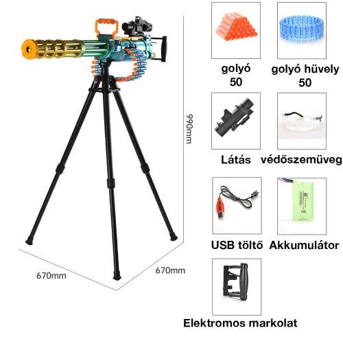 Dollcini Gatling Pistol de Jucărie pentru Copii – Mod Automat/Manual
