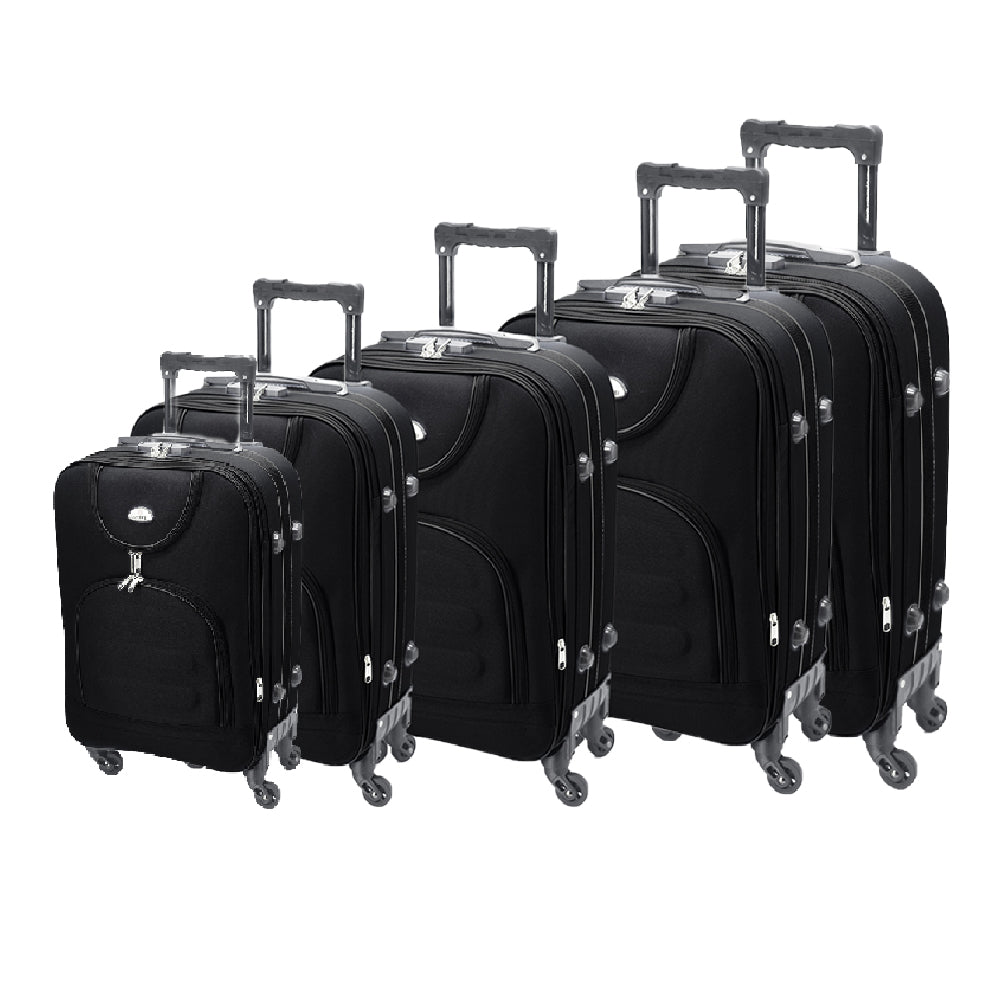 Set de valize Dollcini 3/5 piese cu capac moale – geantă de călătorie extensibilă cu 4 roți, negru/albastru închis