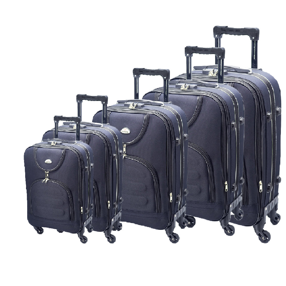 Set de valize Dollcini 3/5 piese cu capac moale – geantă de călătorie extensibilă cu 4 roți, negru/albastru închis