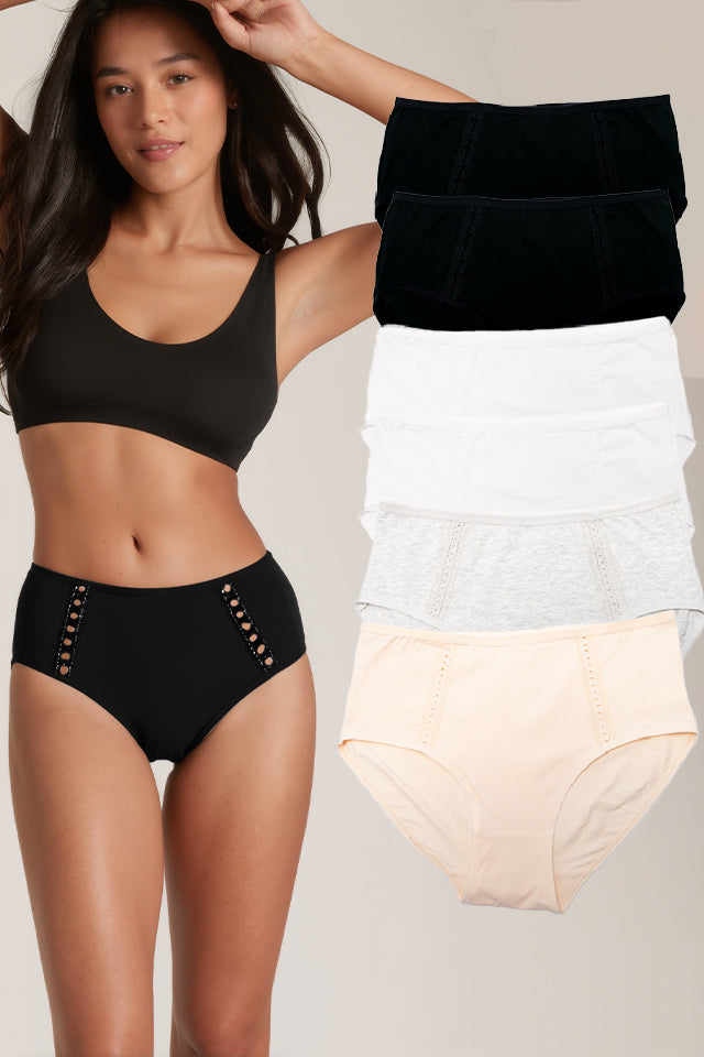 Dollcini, chiloți damă cu talie înaltă, 95% bumbac + spandex - multicolor, pachet de 6 bucăți, 68832