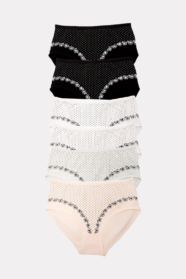 Dollcini, Chiloți damă cu talie înaltă, 95% bumbac + spandex - Multicolor, pachet de 6 bucăți, 69482