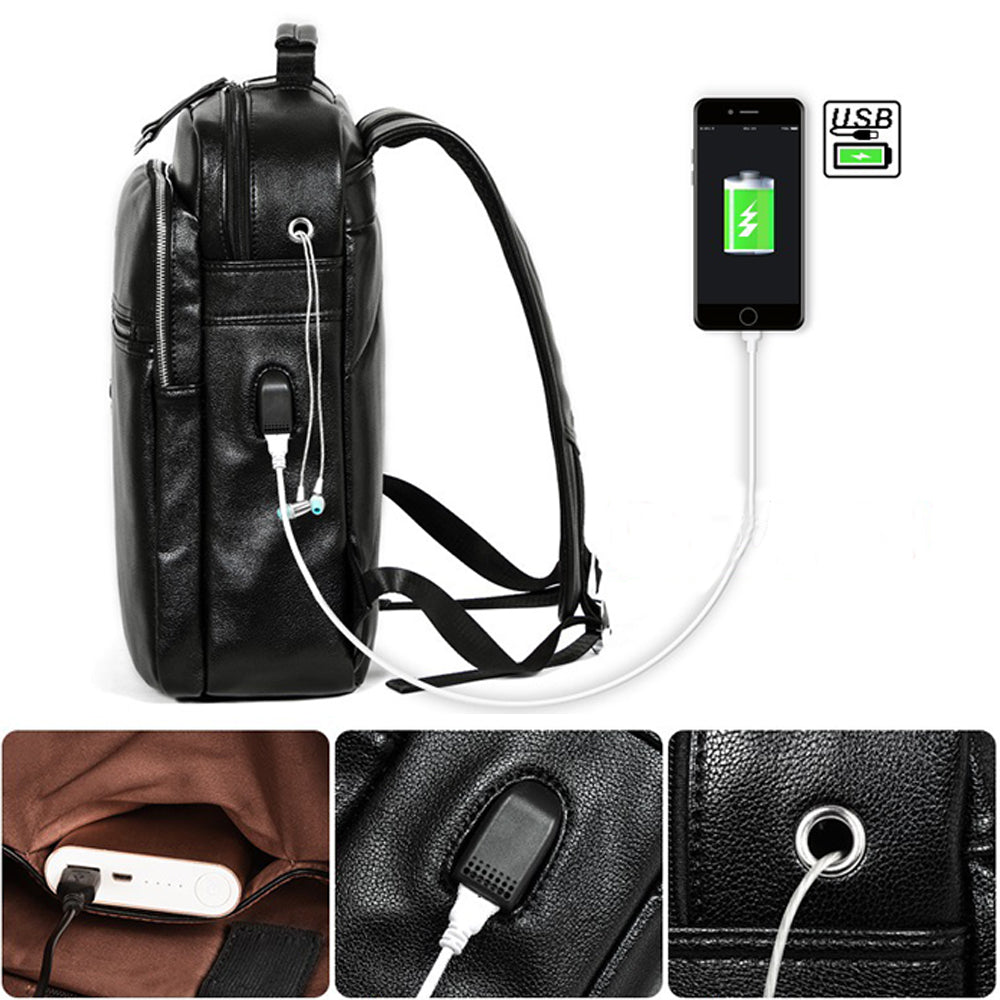 Rucsac Dollcini din piele naturală pentru bărbați - business, hidrofug, pentru laptop de 15,6", stil premium, negru