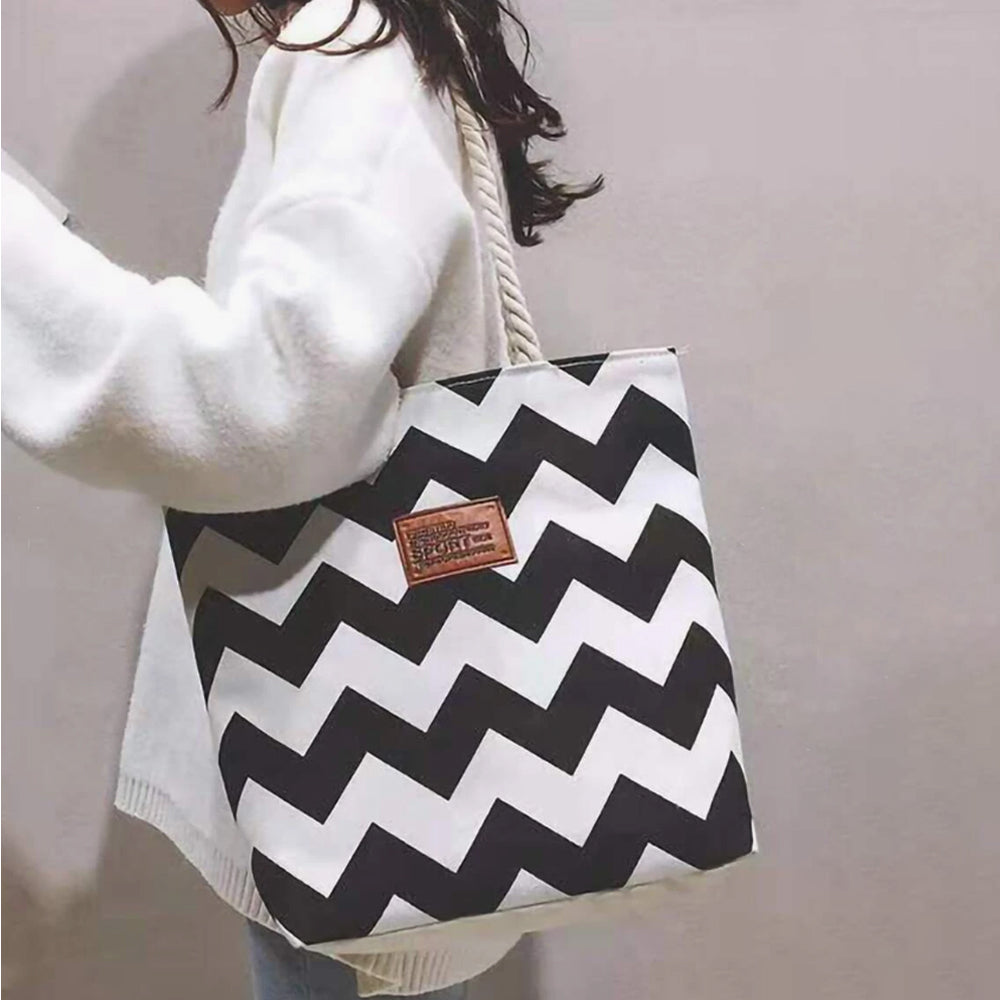 Dollcini Geantă de mână pentru femei – Piele ecologică impermeabilă și ușoară, negru-alb