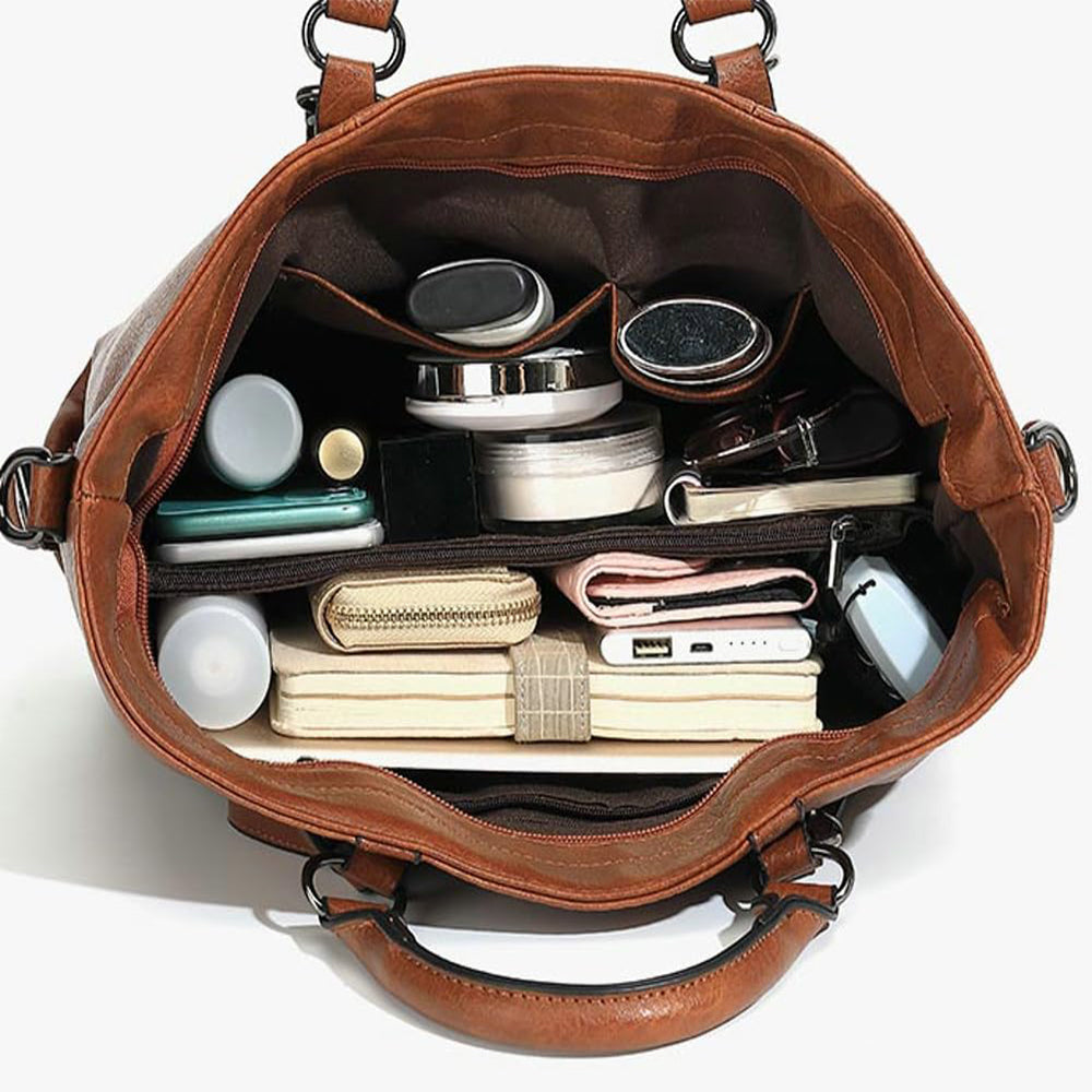 Dollcini Geantă de mână pentru femei – Piele ecologică premium, cu fermoar, geantă practică de umăr