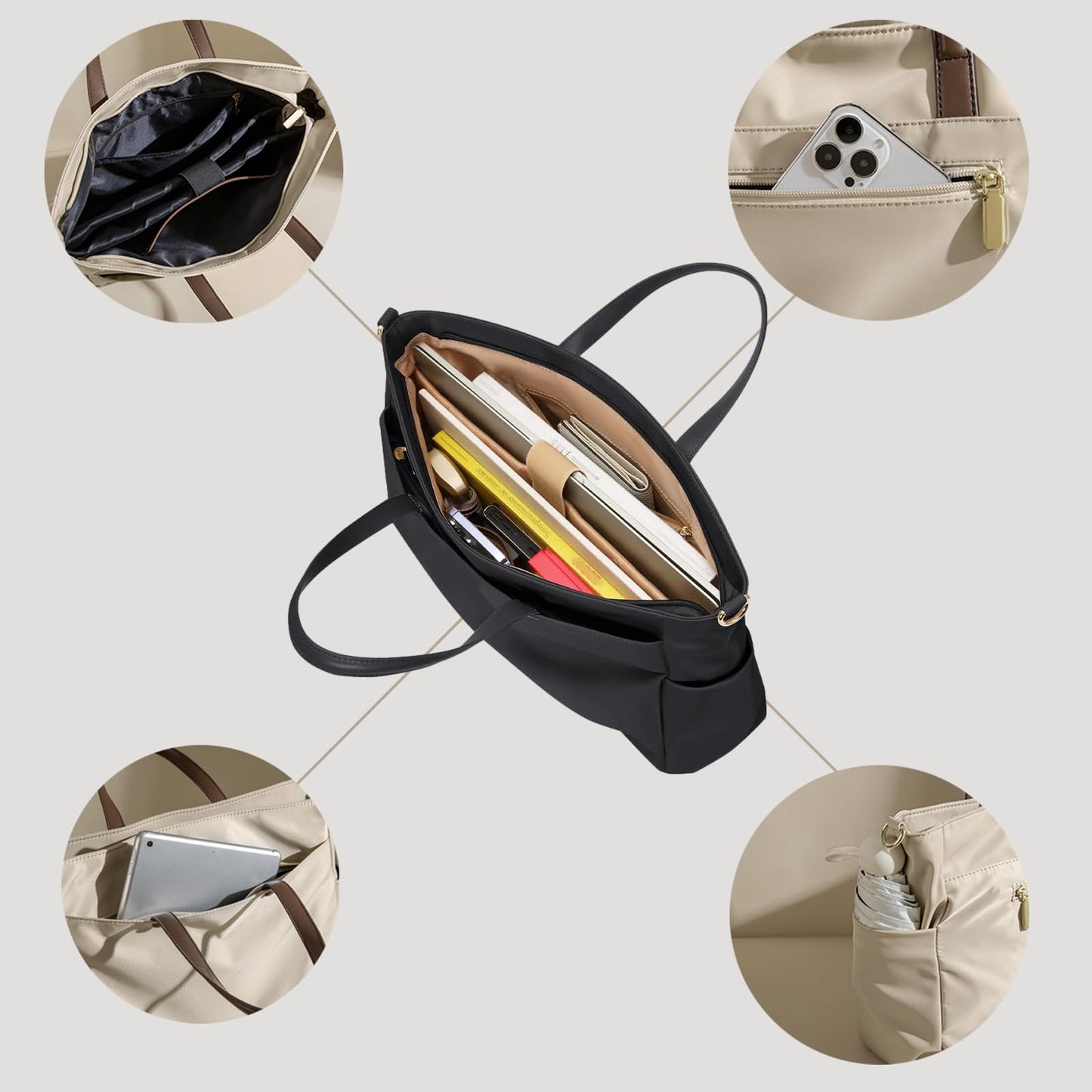 Rucsac pentru laptop Dollcini pentru femei - Geantă de damă impermeabilă, elegantă, cu capacitate mare, suport pentru laptop de 15,6 inci, rucsac ergonomic și elegant pentru călătorii și muncă