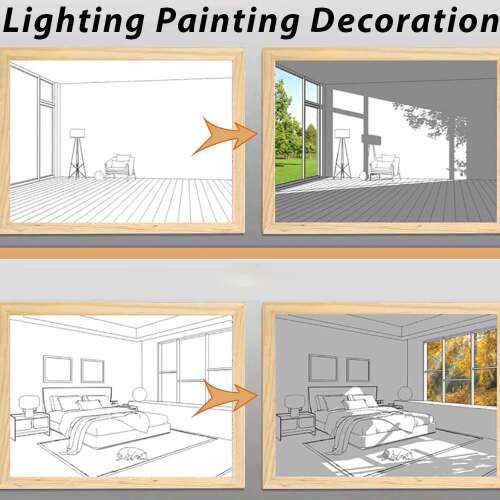 Dollcini Otthon Tablou de Perete cu Iluminare LED – Decor cu Ramă din Lemn și USB