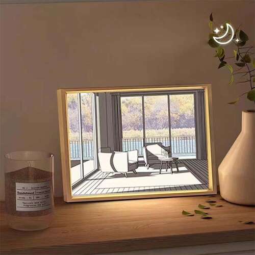 Dollcini Otthon Tablou de Perete cu Iluminare LED – Decor cu Ramă din Lemn și USB