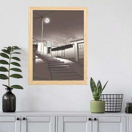Dollcini Otthon Tablou de Perete cu Iluminare LED – Decor cu Ramă din Lemn și USB