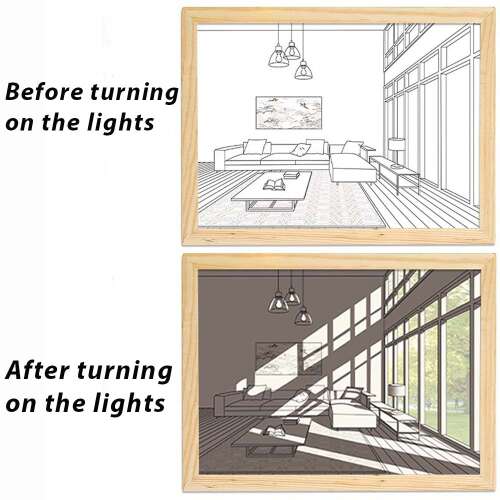 Dollcini Otthon Tablou de Perete cu Iluminare LED – Decor cu Ramă din Lemn și USB