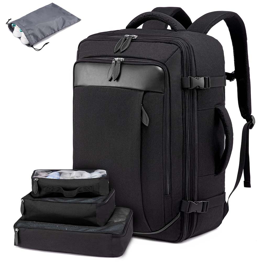 Rucsac de călătorie minimalist extensibil Dollcini – cu buzunare organizatoare, compatibil cu companiile aeriene, negru