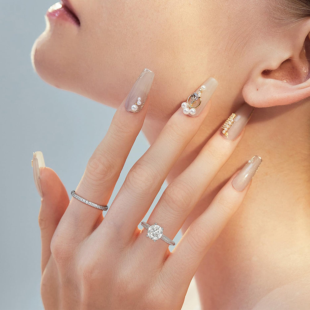 Dollcini, Inel de logodnă reglabil cu moissanit, Inel solitaire cu 6 dinți cu efect de diamant din argint 925, cu cutie de bijuterii de lux